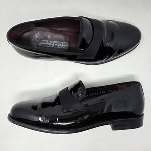 SALVATORE FERRAGAMO BLACK PATENT LEATHER BANDED TUXEDO LOAFER MENS 7.5 EE WIDE